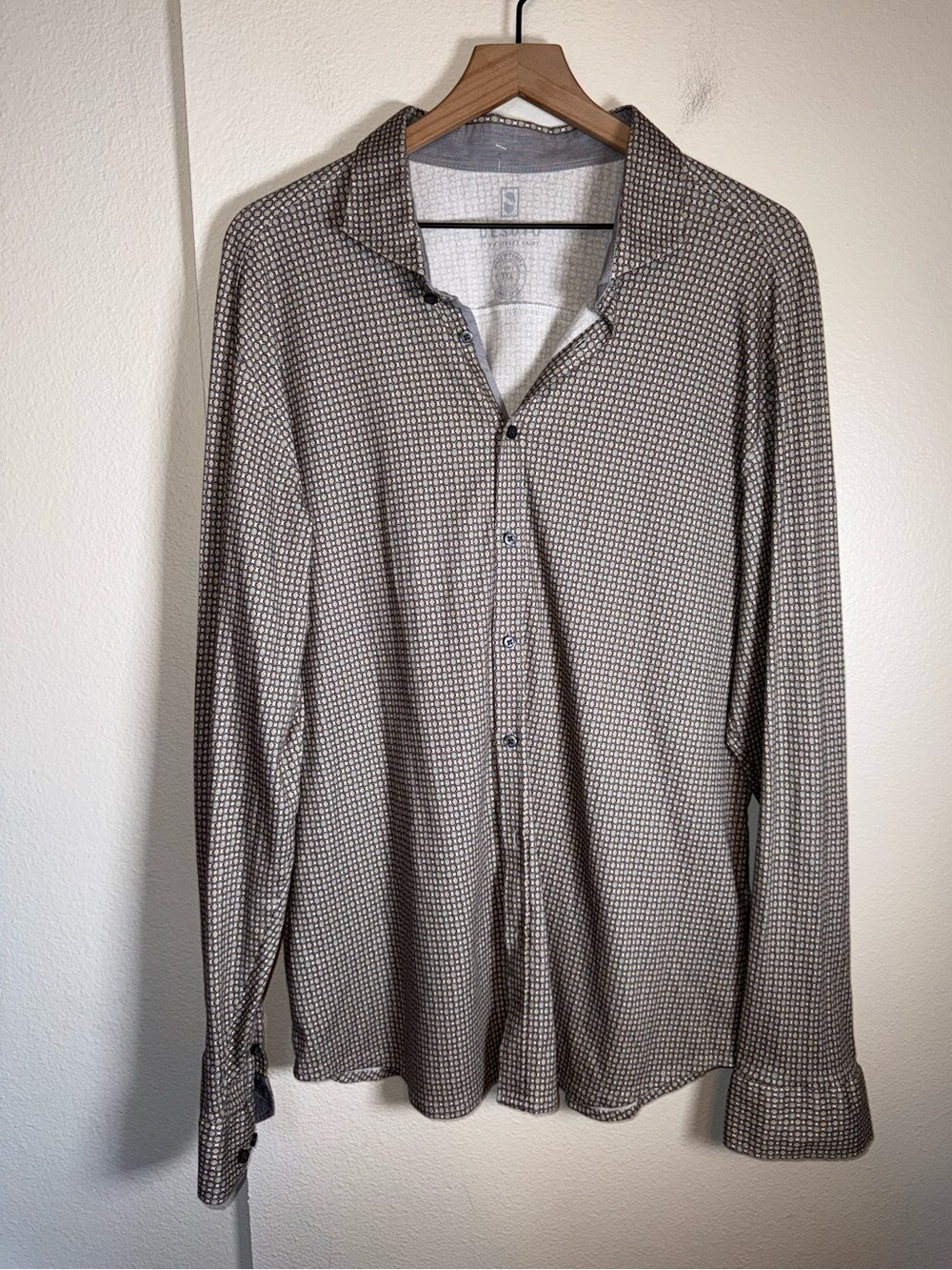 DESOTO Jersey Cotton Classic Light Blue and Brown Patterned Button-Up Shirt 3X